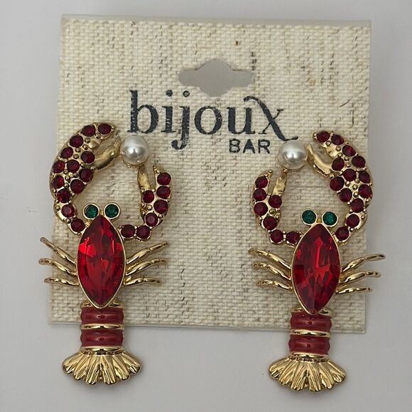 Bijoux Bar Red & Gold Tone Lobster Earrings NWT - Picture 1 of 4